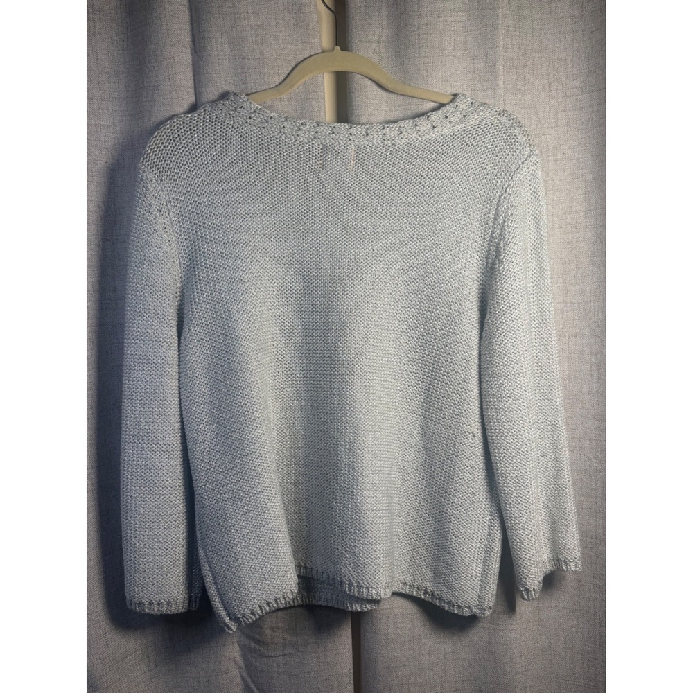 Ruby Rd Women Light Gray Metallic Knit Sweater Embellished Sequin Bead Neck M